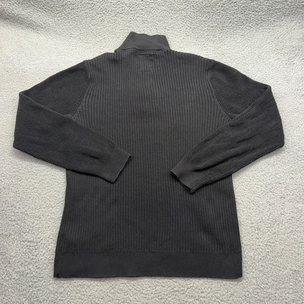 Express 400263 Mens Large Black Sweater Ribbed Knit Quarter Button Mock Neck